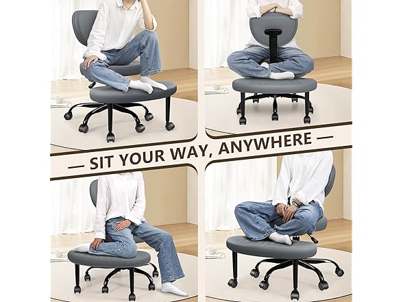AtHope Ergonomic Cross Legged Office Chair with Wheels - Adjustable Height for Meditation, ADHD Desk & Yoga - Wide Criss Cross Design with Lumbar Support, Kneeling Chair - Dark Gray (Open Box)
