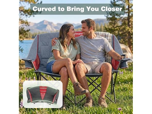 SUNNYFEEL Grey-Red Loveseat Camping Chair