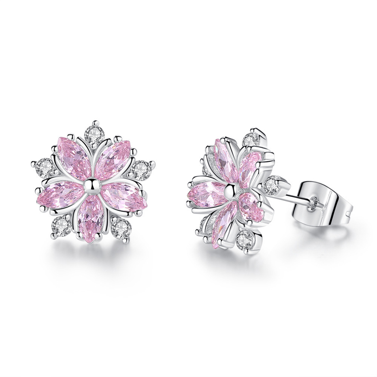 Pink Sapphire Flower Earrings - Gallery 6