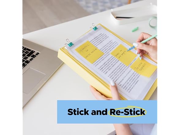 Post-it 100% Recycled Super Sticky Notes, 3 x 3 in, Canary Yellow, 12 Pads