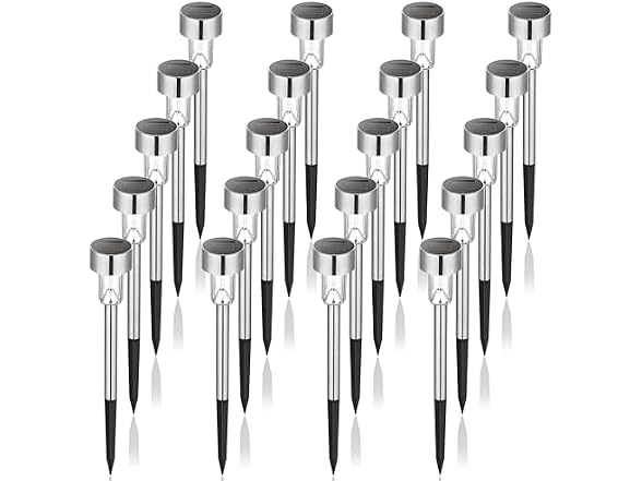 Stainless Steel LED Solar Garden Lights for Patio, 20PK
