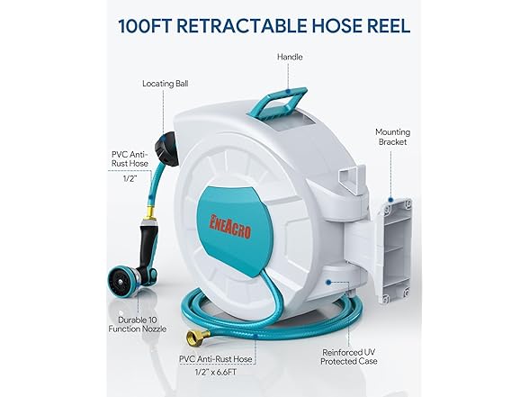 Retractable Garden Hose Reel 1/2"X100ft