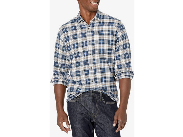 Amazon Essentials Men's Long-Sleeve Flannel Shirt (Available in Big & Tall), Multicolor Check Plaid, Medium