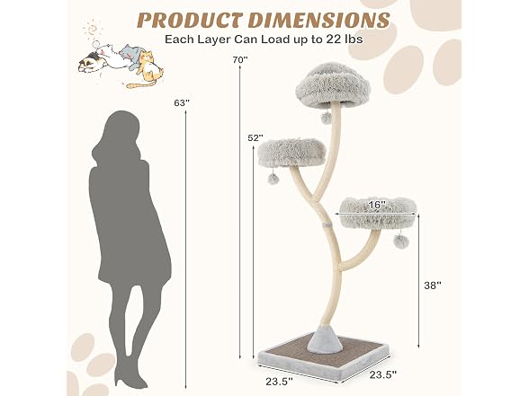 Tangkula Tall Cat Tree, 70 Inch Multi-Level