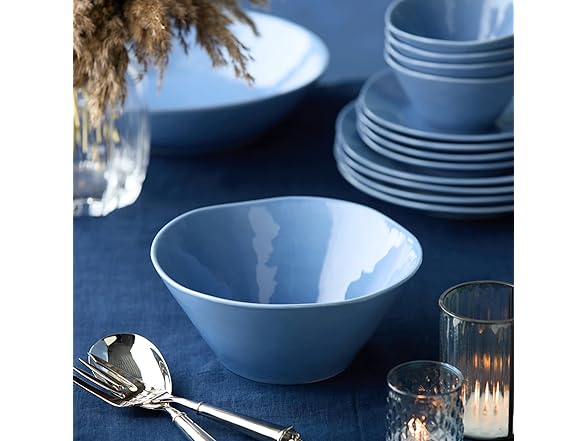 Cloudy Sky Deep Stoneware Bowl 10.25 in – 88 oz Large Blue-Gray Marbled 