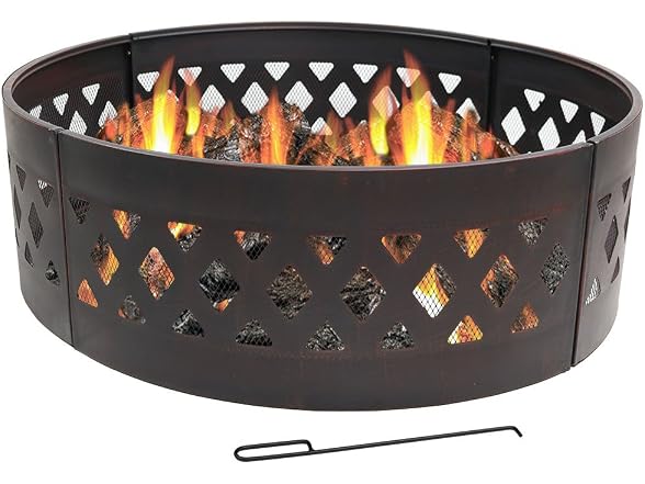 Sunnydaze Crossweave Large Round Outdoor Steel Metal Fire Pit Ring, 36"