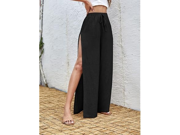 Wdirara Women (L) Tie Front Elastic Waist Pants