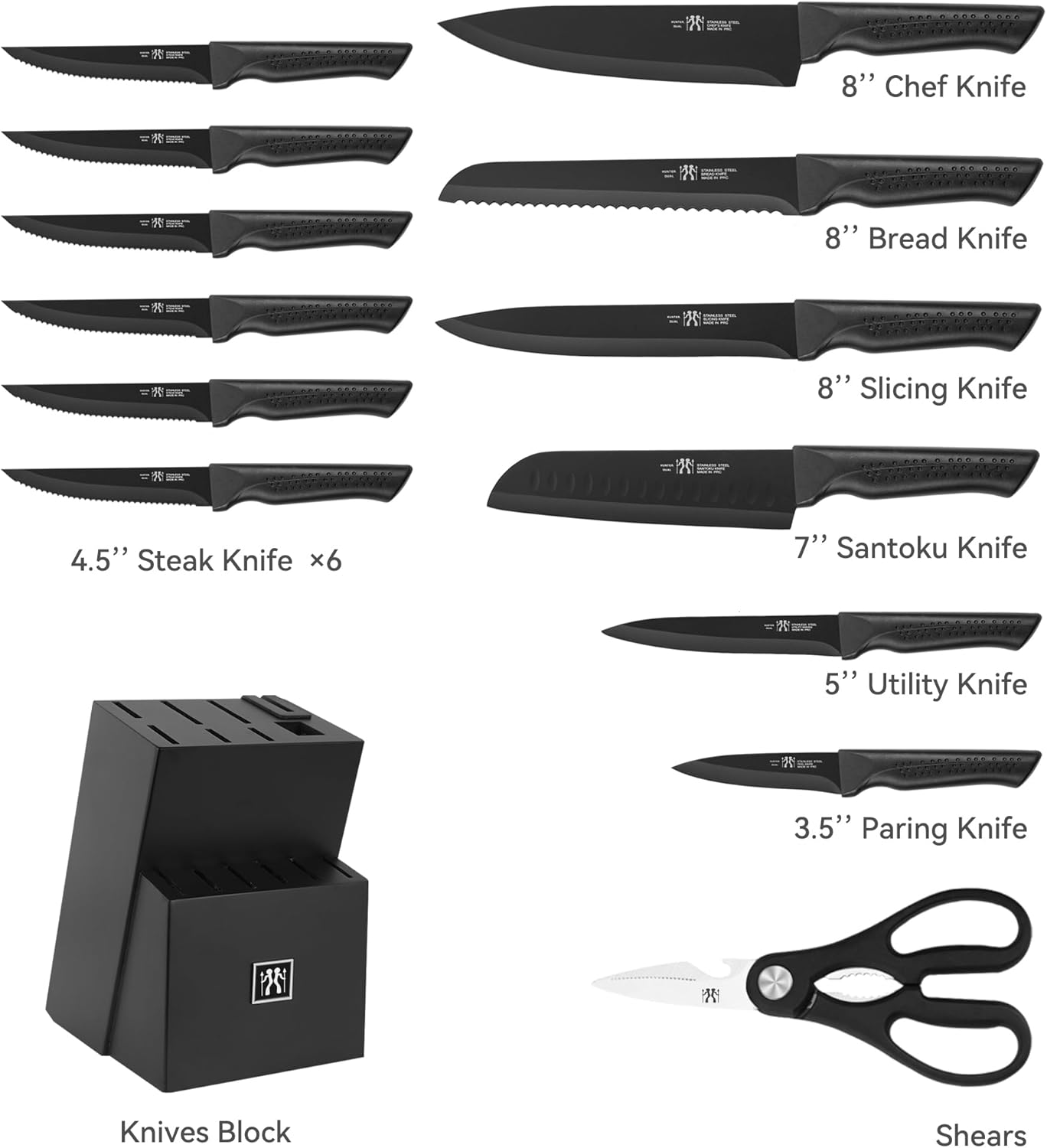 15-Piece Kitchen Knife Set w/ Block- Black - Gallery 10