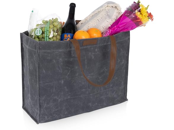 PICNIC TIME Market Waxed Canvas Tote with Leatherette Handles
