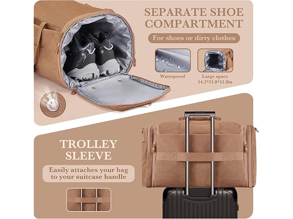 SHOWKOO Khaki 60L Duffle Bag