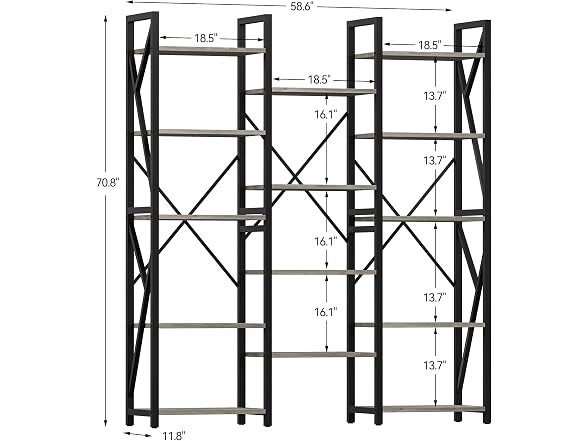 IDEALHOUSE 5-Tier Wide Bookshelf, Grey