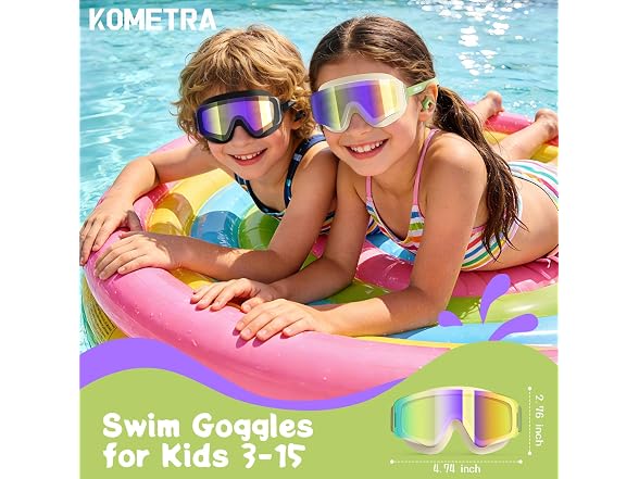 2 Pack Green/Black Swim Goggles Ages 3-15
