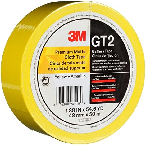 3M Premium Matte Cloth (Gaffers) Tape GT2, Yellow, 48 mm x 50 m, 11 mil