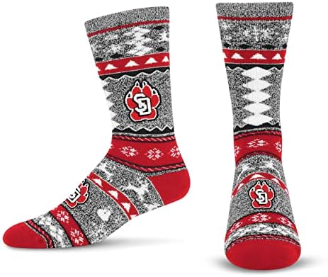 For Bare Feet NCAA South Dakota Coyotes Ugly Holiday Sweater Sock Marble Gray Large