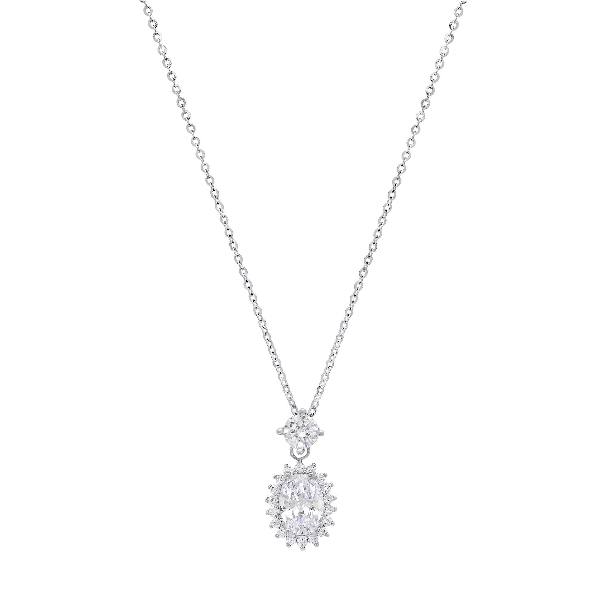 Moissanite Diamond Oval Halo Necklace - Gallery 5