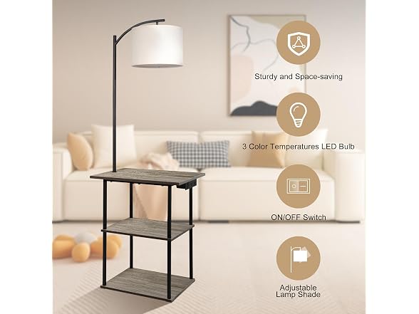 PESRAE USB Lamp End Table - Vintage Gray