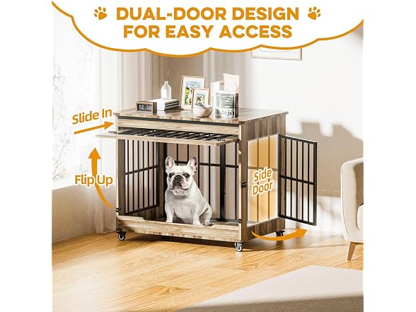Dog Crate Furniture, Double Door Wooden Indoor Dog Kennel