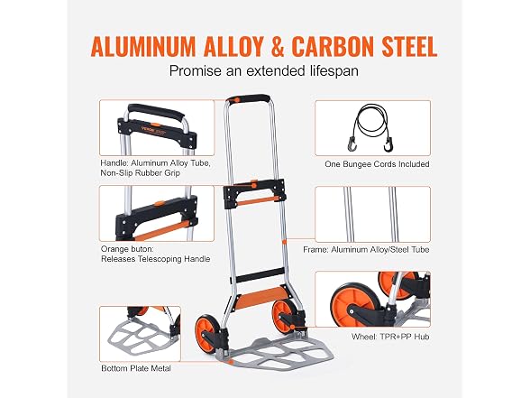Folding Hand Truck, 275 lbs Load Capacity