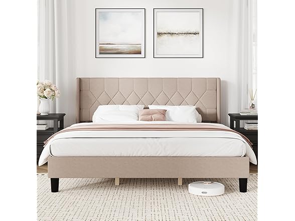 Novilla King Bed Frame with Linen Headboard