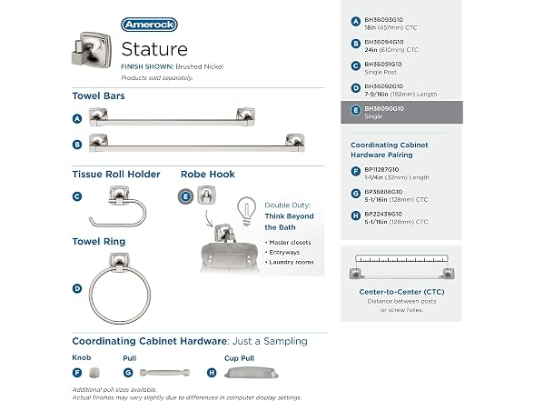 Amerock Stature Single Prong Brushed Nickel Wall-Mounted Hook
