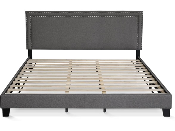 Furinno Upholstered Nail Head Bed Frame, King