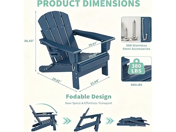 Takywep Folding Adirondack Chairs Set of 2 - Gallery 3