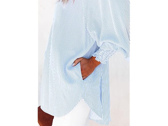 LEMAFER Womens Smocked Boyfriend Shirt