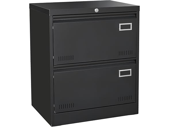 2-Drawer Metal File Cabinet, Lock, Black