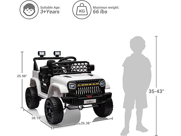 12V Ride On Car for Kids Truck Car White