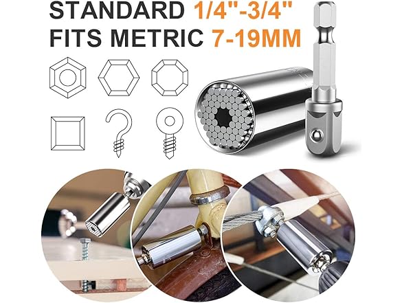 Super Universal Grip Socket Set w/ Power Drill Adapter