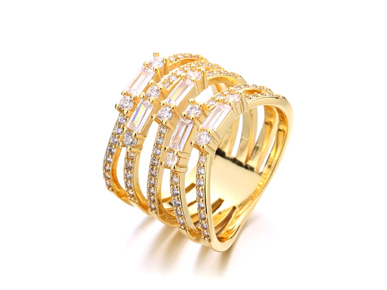 AAA IGT-DAAS-DRBS5834-G-6 6 14K Gold 5 Row Crystal Ring 