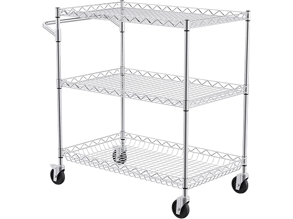 Kitchen Utility Cart, 3 Tiers, Wire Rolling Cart
