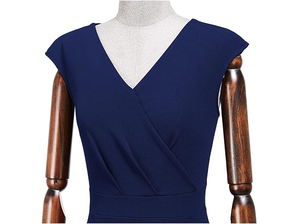 Miusol Women (XL) Elegant V Neck Dress Navy Blue