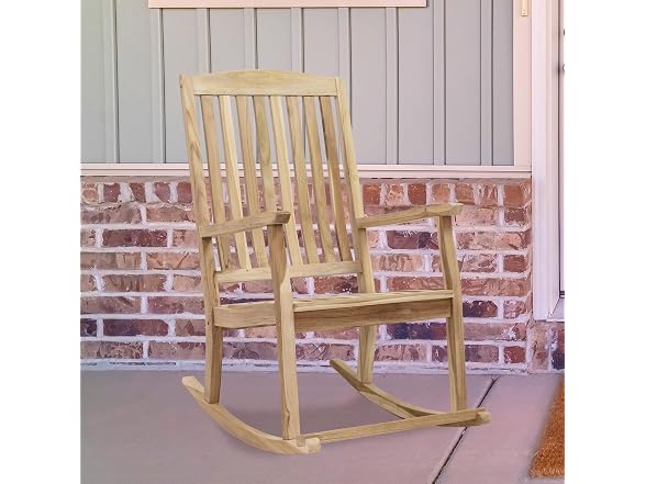 Sunnydaze Teak Outdoor Rocking Chair with Slatted Back