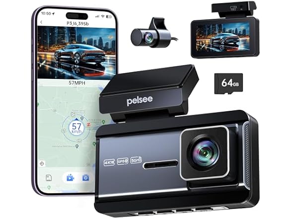 Pelsee P3 4K Dash Cam Front and Rear