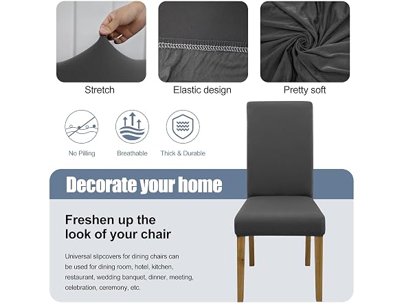 BIETYONE 6 Pack Grey Dining Chair Covers