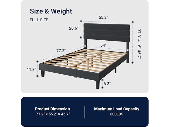 Avenco Full Size Bed Frame, Upholstered, Black Velvet