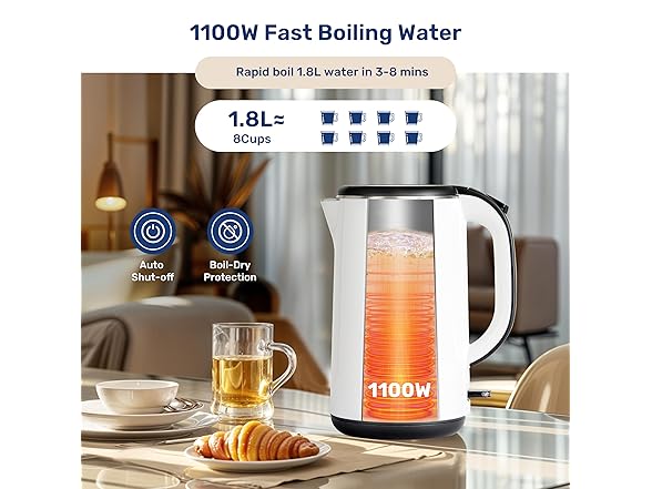 YSSOA Electric Kettle, 1.8L Double Wall