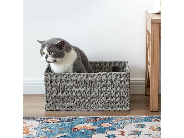 JS HANGER Large Woven Rattan Storage Basket Grey