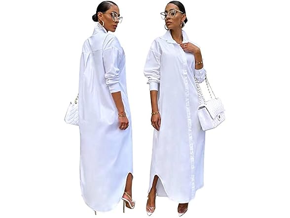 ThusFar Women (L) Button Down Tshirt Slit Dress