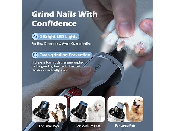 FuzzyFix Dog Nail Grinder, Nail Clippers with LED Light