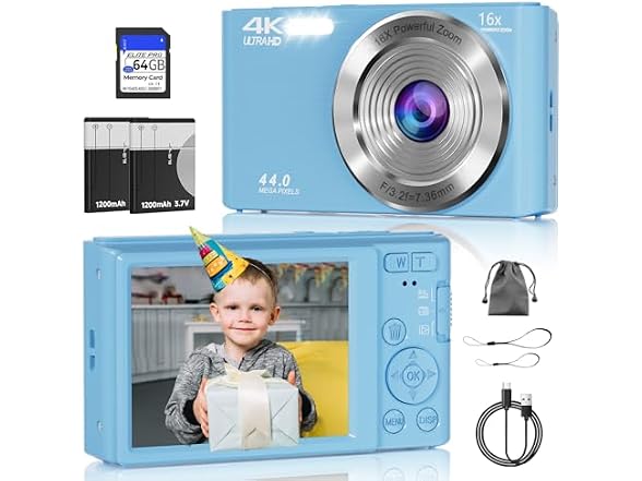 FHD 4K Digital Camera with 64GB SD Card