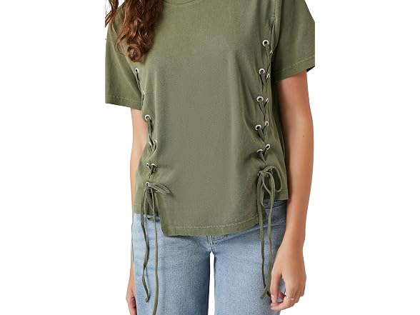 Forever 21 Lace-up Crew Tee