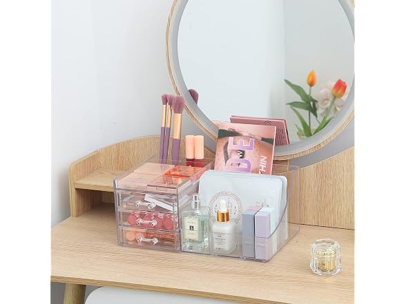 Cq acrylic 1 Pack Clear Make Up Organizer Countertop