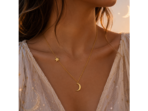 18K Gold Plated Moon & Star Necklace