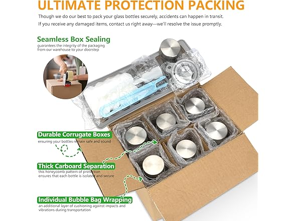 Zukro 18oz Glass Juice Bottles, 6 Pack