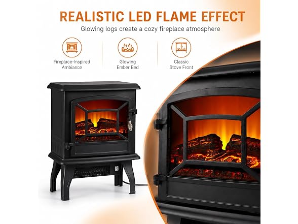 MEGAWISE Electric Fireplace Stove Black