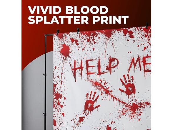 Fun Express 6 Ft. x 6 Ft. Halloween Horror Party Red & White Polyester Backdrop