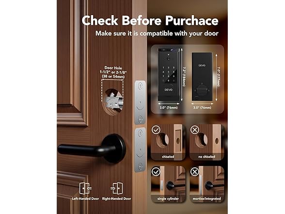 DEVO G1 Video Smart Lock with Camera & Doorbell, 6-in-1 Keyless Entry Door Lock for Front Door with Fingerprint, Auto Locks, App Remote, Wi-Fi Smart Deadbolt Black (Open Box)