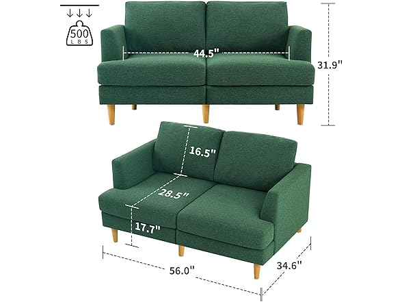 BFD Mid Century Modern Loveseat Couch, 56"